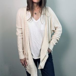 Cozy Casual Long slouchy open front Cream cardigan with pockets size XS